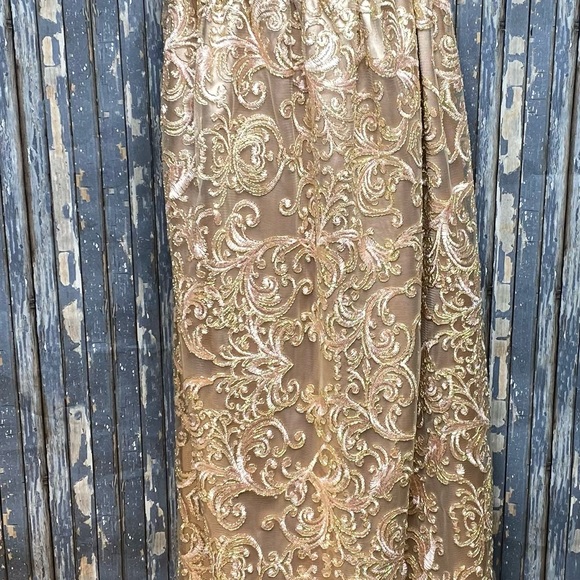 Windsor Formal Rose Gold Lace Overlay Embroidered Strapless Gown Sweetheart - Picture 9 of 16